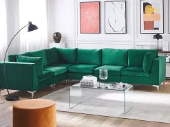 Beliani 6-Istuttava Kulmasohva Sametti Oikeak. Vihrea Evja Cheap