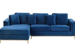 Beliani 4-Istuttava Kulmasohva Sametti Oikeak. Tummansininen Oslo Sale