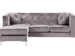 Beliani 3-Istuttava Kulmasohva Sametti Oikeak. Harmaa Flen Discount