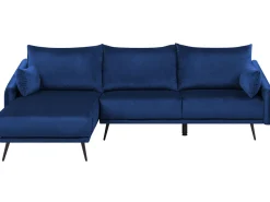 Beliani 3-Istuttava Kulmasohva Sametti Oikeak. Laivastonsininen Varde Best Sale