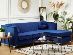 Beliani 3-Istuttava Kulmasohva Sametti Vasenk. Laivastonsininen Timra Store