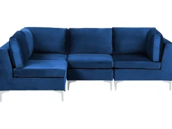 Beliani 4-Istuttava Kulmasohva Sametti Oikeak. Laivastonsininen Evja Best Sale