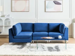 Beliani 4-Istuttava Kulmasohva Sametti Oikeak. Laivastonsininen Evja Best Sale