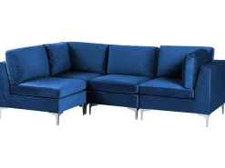 Beliani 4-Istuttava Kulmasohva Sametti Oikeak. Laivastonsininen Evja Best Sale