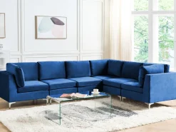 Beliani 6-Istuttava Kulmasohva Sametti Vasenk. Laivastonsininen Evja Cheap