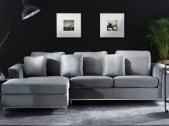 Beliani 4-Istuttava Kulmasohva Sametti Oikeak. Harmaa Oslo Flash Sale