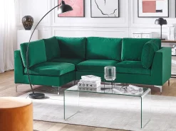 Beliani 4-Istuttava Kulmasohva Sametti Oikeak. Vihrea Evja Sale