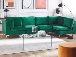 Beliani 5-Istuttava Kulmasohva Sametti Vasenk. Vihrea Evja Clearance