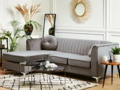 Beliani 3-Istuttava Kulmasohva Sametti Oikeak. Harmaa Timra Online