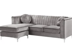 Beliani 3-Istuttava Kulmasohva Sametti Oikeak. Harmaa Timra Online