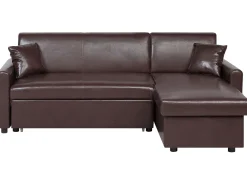 Beliani 3-Istuttava Kulmavuodesohva Säilytystilalla Keinonahka Vasenk. Ruskea Ogna Sale