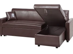 Beliani 3-Istuttava Kulmavuodesohva Säilytystilalla Keinonahka Vasenk. Ruskea Ogna Sale