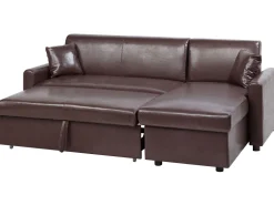 Beliani 3-Istuttava Kulmavuodesohva Säilytystilalla Keinonahka Vasenk. Ruskea Ogna Sale