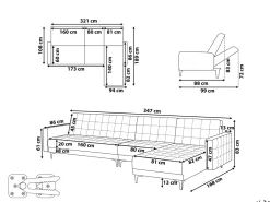Beliani 5-Istuttava Kulmavuodesohva Sametti Vasenk. Musta Aberdeen Shop