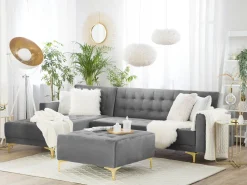 Beliani 4-Istuttava Kulmavuodesohva Ja Rahi Sametti Oikeak. Harmaa Aberdeen Cheap