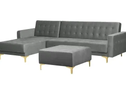 Beliani 4-Istuttava Kulmavuodesohva Ja Rahi Sametti Oikeak. Harmaa Aberdeen Cheap