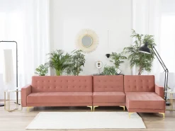 Beliani 5-Istuttava Kulmavuodesohva Sametti Vasenk. Vaaleanpunainen Aberdeen New