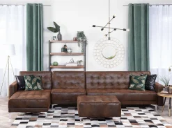 Beliani 5-Istuttava Kulmavuodesohva Keinonahka Oikeak. Ruskea Aberdeen Best Sale