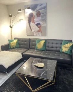 Beliani 4-Istuttava Kulmavuodesohva Keinonahka Oikeak. Musta Aberdeen Outlet