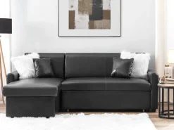 Beliani 3-Istuttava Kulmavuodesohva Säilytystilalla Keinonahka Oikeak. Musta Ogna Flash Sale