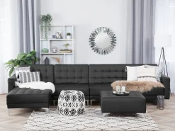 Beliani 5-Istuttava Kulmavuodesohva Keinonahka Oikeak. Musta Aberdeen Fashion