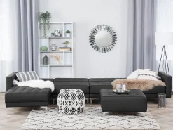 Beliani 5-Istuttava Kulmavuodesohva Keinonahka Oikeak. Musta Aberdeen Fashion