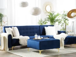 Beliani 4-Istuttava Kulmavuodesohva Ja Rahi Sametti Vasenk. Laivastonsininen Aberdeen Shop