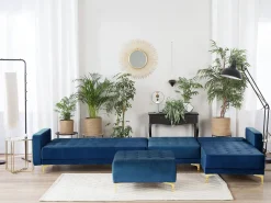 Beliani 5-Istuttava Kulmavuodesohva Ja Rahi Sametti Oikeak. Laivastonsininen Aberdeen Store