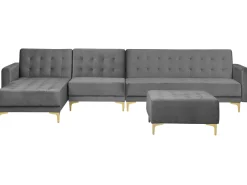 Beliani 5-Istuttava Kulmavuodesohva Ja Rahi Sametti Oikeak. Harmaa Aberdeen New