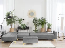 Beliani 5-Istuttava Kulmavuodesohva Ja Rahi Sametti Oikeak. Harmaa Aberdeen New