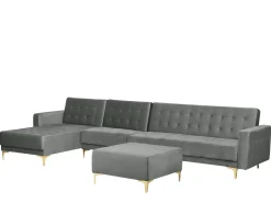 Beliani 5-Istuttava Kulmavuodesohva Ja Rahi Sametti Oikeak. Harmaa Aberdeen New