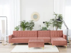 Beliani 5-Istuttava Kulmavuodesohva Ja Rahi Sametti Vasenk. Vaaleanpunainen Aberdeen Hot