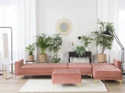 Beliani 5-Istuttava Kulmavuodesohva Ja Rahi Sametti Vasenk. Vaaleanpunainen Aberdeen Hot