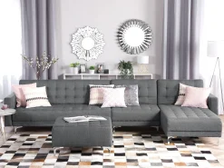 Beliani 5-Istuttava Kulmavuodesohva Kangas Vasenk. Vaaleanharmaa Aberdeen Store