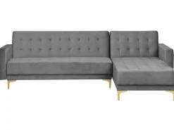 Beliani 4-Istuttava Kulmavuodesohva Sametti Vasenk. Harmaa Aberdeen Fashion