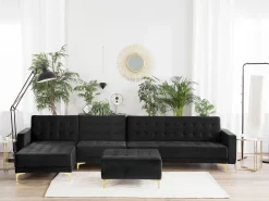 Beliani 5-Istuttava Kulmavuodesohva Ja Rahi Sametti Oikeak. Musta Aberdeen Best Sale