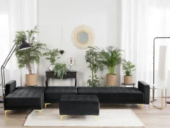 Beliani 5-Istuttava Kulmavuodesohva Ja Rahi Sametti Oikeak. Musta Aberdeen Best Sale