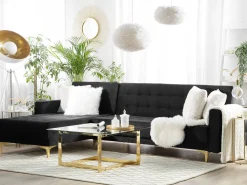 Beliani 4-Istuttava Kulmavuodesohva Sametti Oikeak. Musta Aberdeen Discount