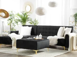 Beliani 4-Istuttava Kulmavuodesohva Sametti Oikeak. Musta Aberdeen Discount