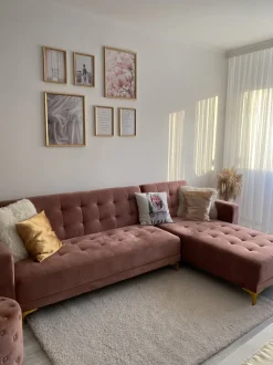 Beliani 4-Istuttava Kulmavuodesohva Sametti Vasenk. Vaaleanpunainen Aberdeen Fashion