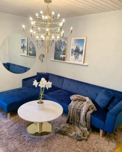 Beliani 4-Istuttava Kulmavuodesohva Sametti Oikeak. Laivastonsininen Vadso New