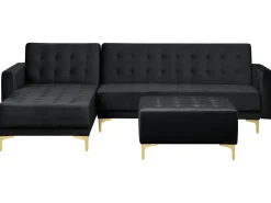 Beliani 4-Istuttava Kulmavuodesohva Ja Rahi Sametti Oikeak. Musta Aberdeen Discount
