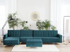 Beliani 5-Istuttava Kulmavuodesohva Ja Rahi Sametti Oikeak. Sinivihrea Aberdeen Online