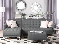 Beliani 4-Istuttava Kulmavuodesohva Ja Rahi Kangas Oikeak. Vaaleanharmaa Aberdeen Outlet