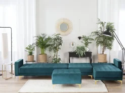 Beliani 5-Istuttava Kulmavuodesohva Ja Rahi Sametti Vasenk. Sinivihrea Aberdeen New