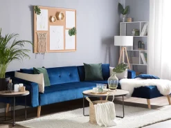 Beliani 4-Istuttava Kulmavuodesohva Sametti Vasenk. Laivastonsininen Vadso Outlet