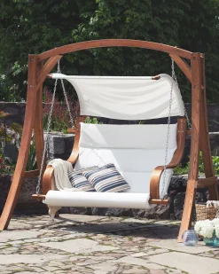 Beliani 2-Istuttava Puutarhakeinu Lehtikuusi Vaalea Puu/Valkoinen Aprilia Hot