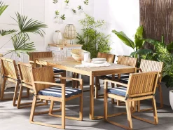 Beliani 8-Istuttava Puutarhapoytasetti Sini-Valkoraidallisilla Pehmusteilla Sassari Outlet