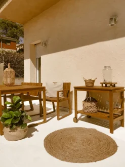 Beliani 8-Istuttava Puutarhapoytasetti Sini-Valkoraidallisilla Pehmusteilla Sassari Outlet