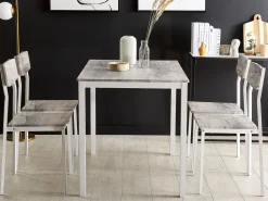 Beliani 4-Istuttava Ruokailuryhma Vaaleanharmaa/Valkoinen Bismarck Discount